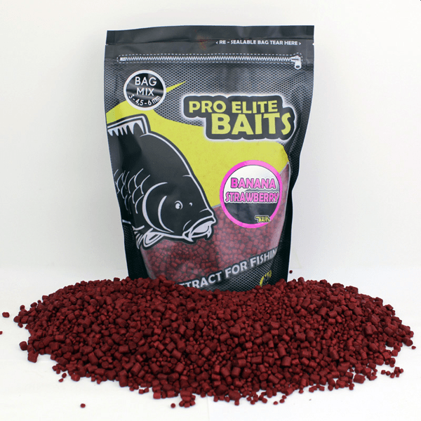 PRO-BAG-MIX-BANANA Pro Elite Baits Classic Bag Mix Pellets Banana-Strawberry 3,4´5,6mm 800gr